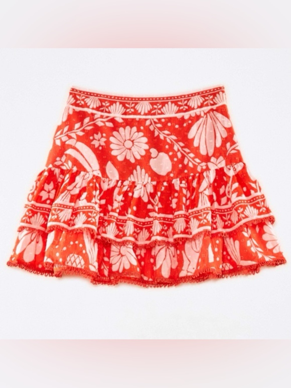 Farm Rio Orange Floral Tiered Women's Skirt